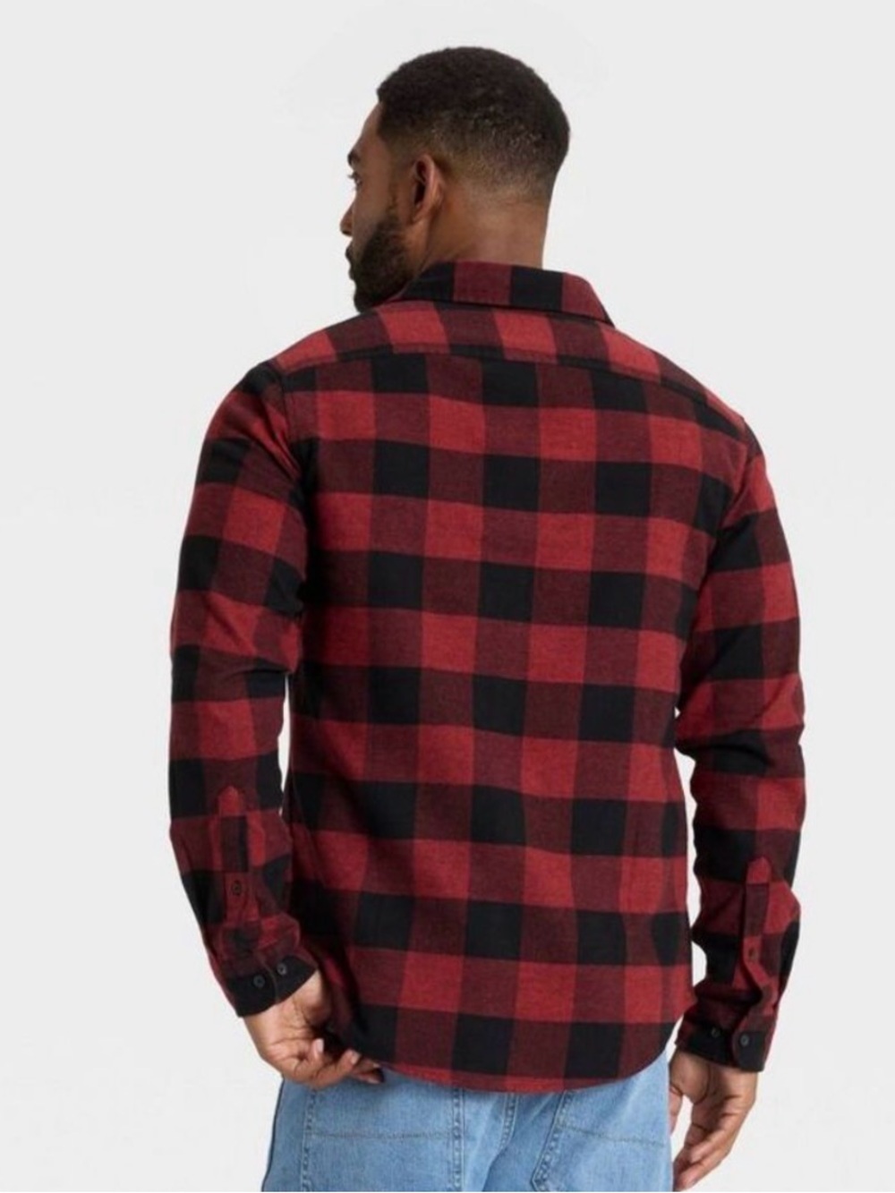 Goodfellow & Co Men's Vintage MidWeight Long Sleeve Flannel Shirt Dark Red Check - Picture 2 of 7